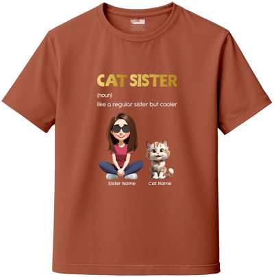 Custom Cat Sister Kids T-Shirt – Personalized Girl & Cat Cartoon with Name
