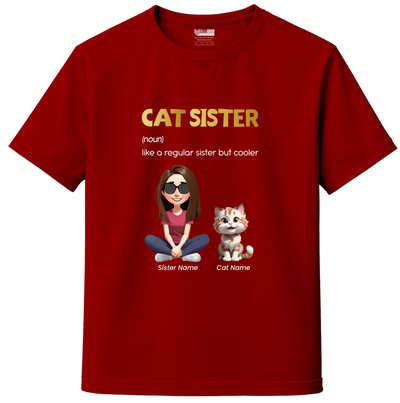 Custom Cat Sister Kids T-Shirt – Personalized Girl & Cat Cartoon with Name