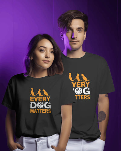 Men and women wearing Every Dog Matters dog lover black t-shirt – pet lover clothing India