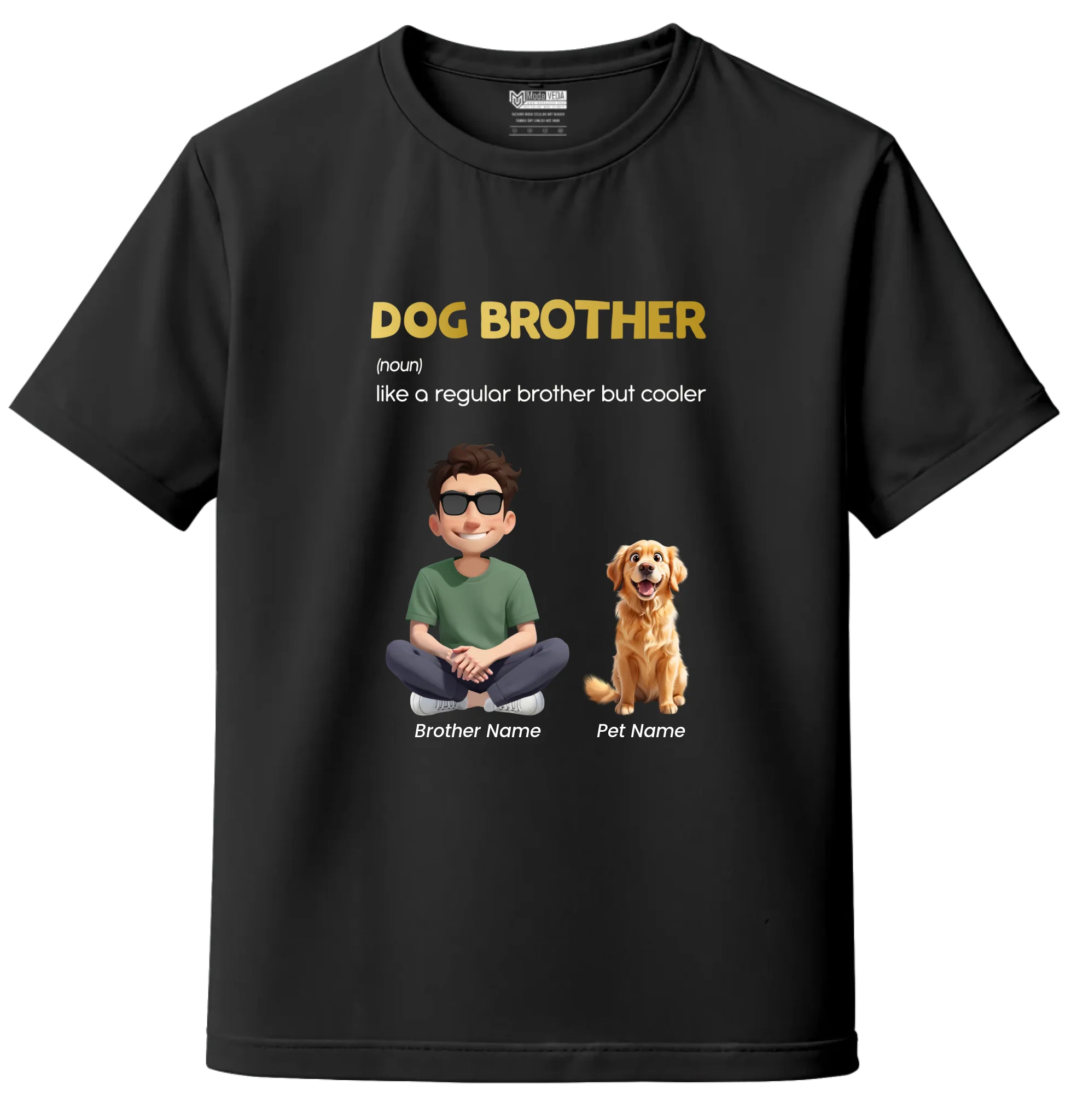 Custom Dog Brother Kids T-Shirt – Personalized Boy & Dog Cartoon with Name
