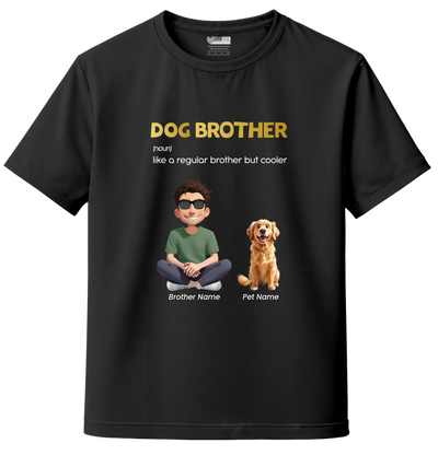Custom Dog Brother Kids T-Shirt – Personalized Boy & Dog Cartoon with Name