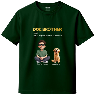 Custom Dog Brother Kids T-Shirt – Personalized Boy & Dog Cartoon with Name