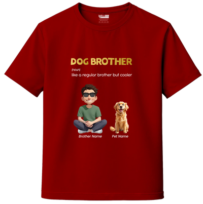 Custom Dog Brother Kids T-Shirt – Personalized Boy & Dog Cartoon with Name