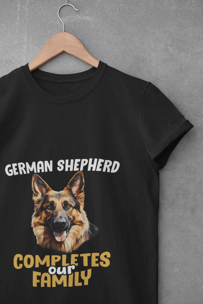 German Shepherd Completes Our Family – Premium Printed Unisex T-Shirt