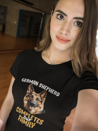 German Shepherd Completes Our Family – Premium Printed Unisex T-Shirt