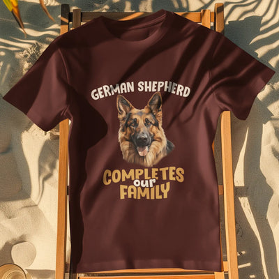 German Shepherd Completes Our Family – Premium Printed Unisex T-Shirt