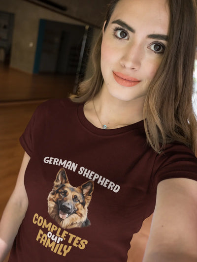 German Shepherd Completes Our Family – Premium Printed Unisex T-Shirt