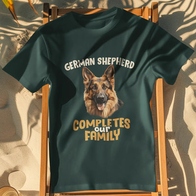 German Shepherd Completes Our Family – Premium Printed Unisex T-Shirt