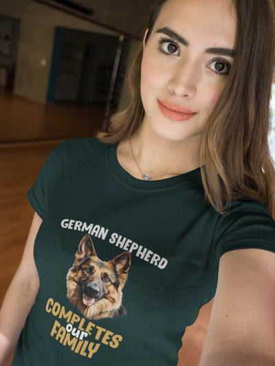 German Shepherd Completes Our Family – Premium Printed Unisex T-Shirt