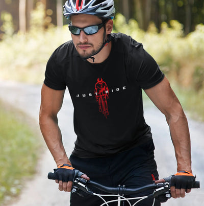 Men with JUST RIDE—Unisex T-Shirt for Cycling Lovers