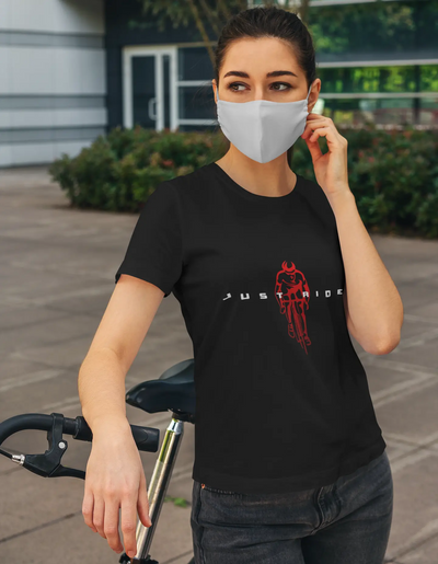 Women with JUST RIDE—Unisex T-Shirt for Cycling Lovers